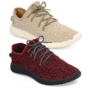 Kit 2 Pares Tênis Adidas Yeezy Boosst bege e vermelho feminino