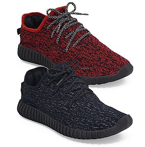 Kit 2 Pares Tênis Adidas Yeezy Boosst preto e vermelho feminino