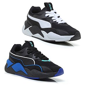 Kit 2 Tênis Puma Rs-X 2k  Preto Azul e Preto Branco Masculino
