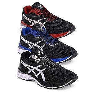 Kit 3 Tênis Asics Revelation Preto Branco, Preto Azul e Preto Vermelho