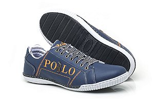Tênis Polo em Couro Sintético Costurado Marinho