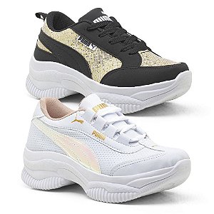Kit 2 Tênis Puma Femme Plataforma Branco Colors e Preto Prata