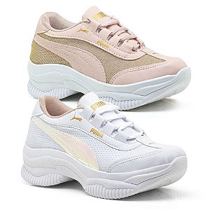 Kit 2 Tênis Puma Femme Plataforma Bege e Branco Colors