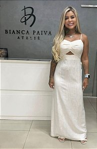VESTIDO MY PLACE MIDI LISTRAS COLORIDAS CREME M