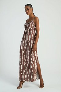 VESTIDO LONGO MY PLACE EST ANIMAL STRIPE P
