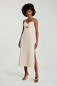 VESTIDO MY PLACE MIDI JACQUAED MARFIM G
