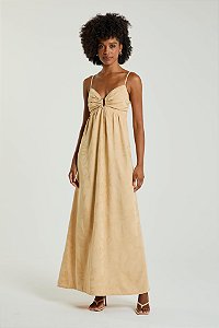 VESTIDO LONGO MY PLACE VISCOSE FLORAL AMENDOA P