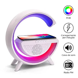 Carregador Por Indução Caixa de Som Bluetooth e Luminária Colorida