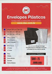 25 Envelopes Plásticos Finos Ofício Sem 4 furos DAC 5069-25