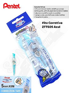Fita Corretiva PENTEL Correction Tape Azul - ZTT605S