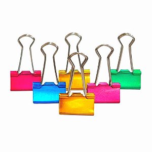 Pct c/ 06 Binder Clip 25mm - Cores Metalicas