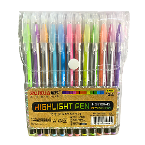 Kit Canetas Gel Zuixua 12 Cores - Neon e Pastel