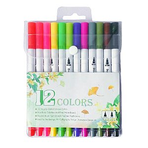 Caneta Ponta Dupla - Brush e Fine Line - 12 Cores