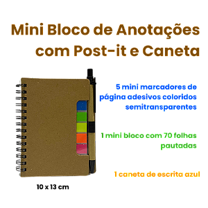 Bloco de Anotações com Caneta Lateral e Post it 13x10cm