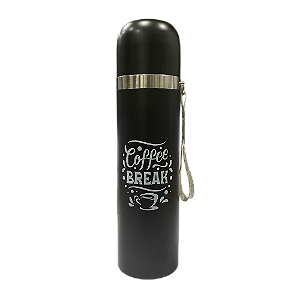 Garrafa Parede Dupla Aço Inox - Preta 420ml