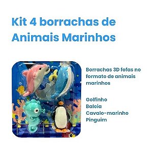 Kit c/ 04 Borracha Animais Marinhos - Ocean eraser