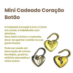 Mini Cadeado Coração com Botão de Abertura