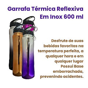 Garrafa Térmica Refletiva em Aço Inox - 600ml