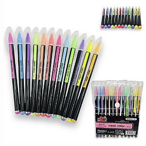Kit Canetas Gel 12 Cores - Neon Cores Pastel - 1.0  mm - Hao Yue