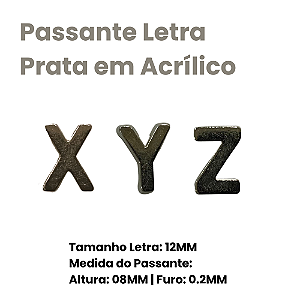 Passante Letra Prata em Acrílico - 12mm