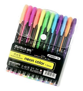 Kit Canetas Gel 12 Cores - Neon Cores Highlighter - 1.0  mm