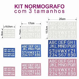Kit 3 Réguas Normógrafo Alfabético e Numérico - Acrinil