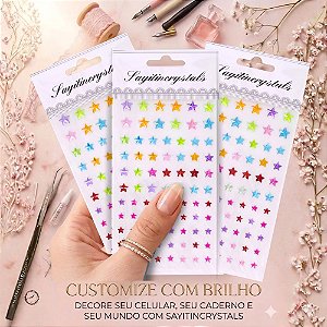 Cartela Adesiva c/ 80 Estrelas Coloridas em Acrílico