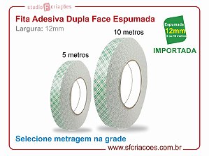 Fita Adesiva Dupla Face ESPUMADA - Largura 12mm c/ 5 ou 10 metros