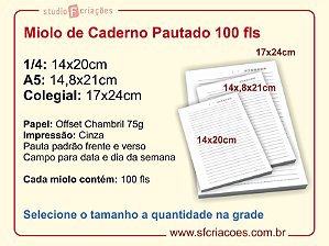 Miolo de Caderno Pautado 100 fls