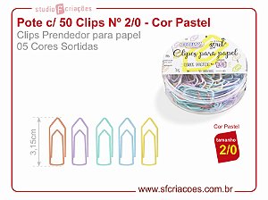Pote c/ 50 Clips Nº 2/0 - Cores Pastel (5 cores sortidas)