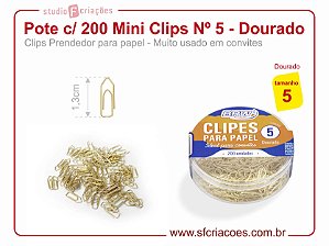 Pote c/ 200 Mini Clips Nº 5 - Dourado