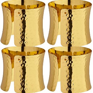 Kit Anéis Para Guardanapos de Metal Dourado 4 Pçs. - Anel de Guardanapo Dourado - Mesa Posta