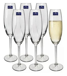 6 Taças Cristal Titanium Champanhe 220ml Haus Espumante Transparente