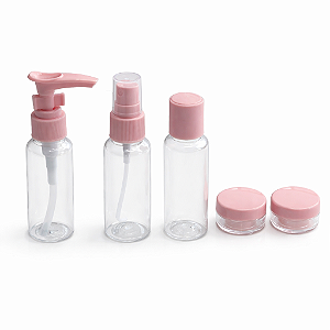 Kit Necessarie Rosa 5 Frascos Sabonete Shampoo Condicionador Hidratante - Kit Viagem