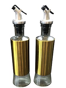 Jogo de 2 Galheteiros Dourados 300ml - Com bico dosador - Porta Tempero