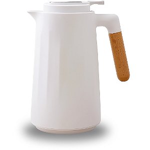 Garrafa Térmica Café Chá Clássica Cabo De Madeira 1 Litro Branco