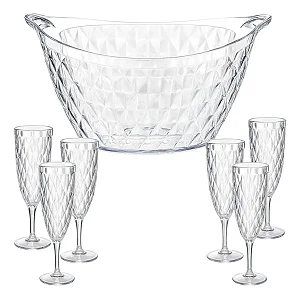 Kit Champanheira Com 6 Taças Luxo Acrilico Resistente