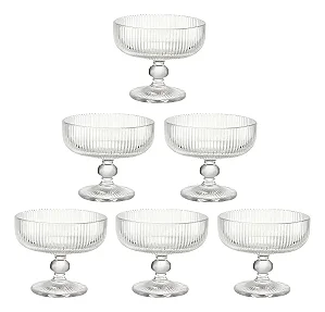 Jogo de 6 Taças de Sobremesa com Pé – Vidro Canelado