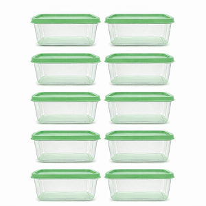 Kit 10 Potes Herméticos 900ml Quadrados Empilháveis Verde