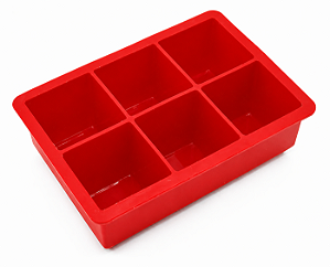 Forma de Gelo Grande 6 Cubos Silicone Quadrado Vermelho