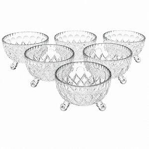 Jogo 6 Bowls de Vidro Decorado com Pé 10cm para Sobremesa Petiscos e Entradas Elegante Mesa Posta