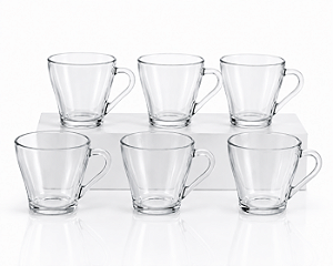 Jogo 6 Xícaras de Vidro 250ml para Café Cappuccino Chá
