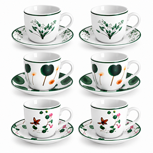 Jogo 6 Xícaras de Café com Pires em Porcelana 80ml – 12 Peças