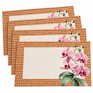 Kit 4 Jogos Americanos Orquídeas Rosa 33x45cm Tecido