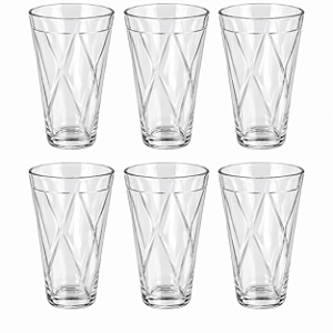 Jogo 6 Copos de Vidro Altos 300 ml Decorado – Transparente