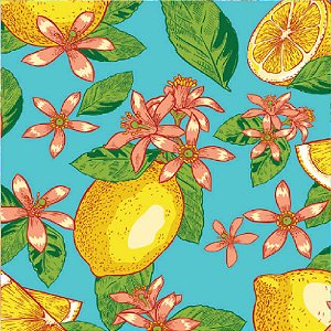Tecido Tricoline Bahamas 1,50x1,00mt 8075 Limões/Flores