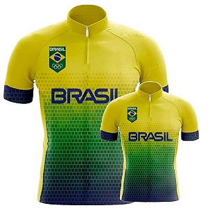 Conjunto Camisa Brasil Pai E Filho Ciclismo Bike Training UV Pro