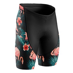 Bermuda Flamingo Floral Preto Bike Com Forro Gel