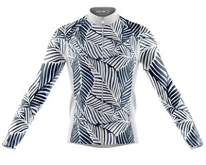 Camisa Ciclismo Folhas Abstratas Longa Full Ziper Bike Mtb