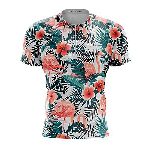 Camisa Ciclismo Floral Flamingo Dry Fit Manga Curta Bike Mtb